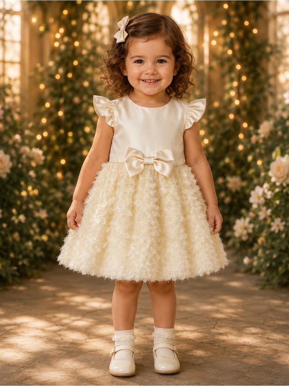 Purple Rose Girls 3T Ivory Satin Textured Flower Girl Dress NWT